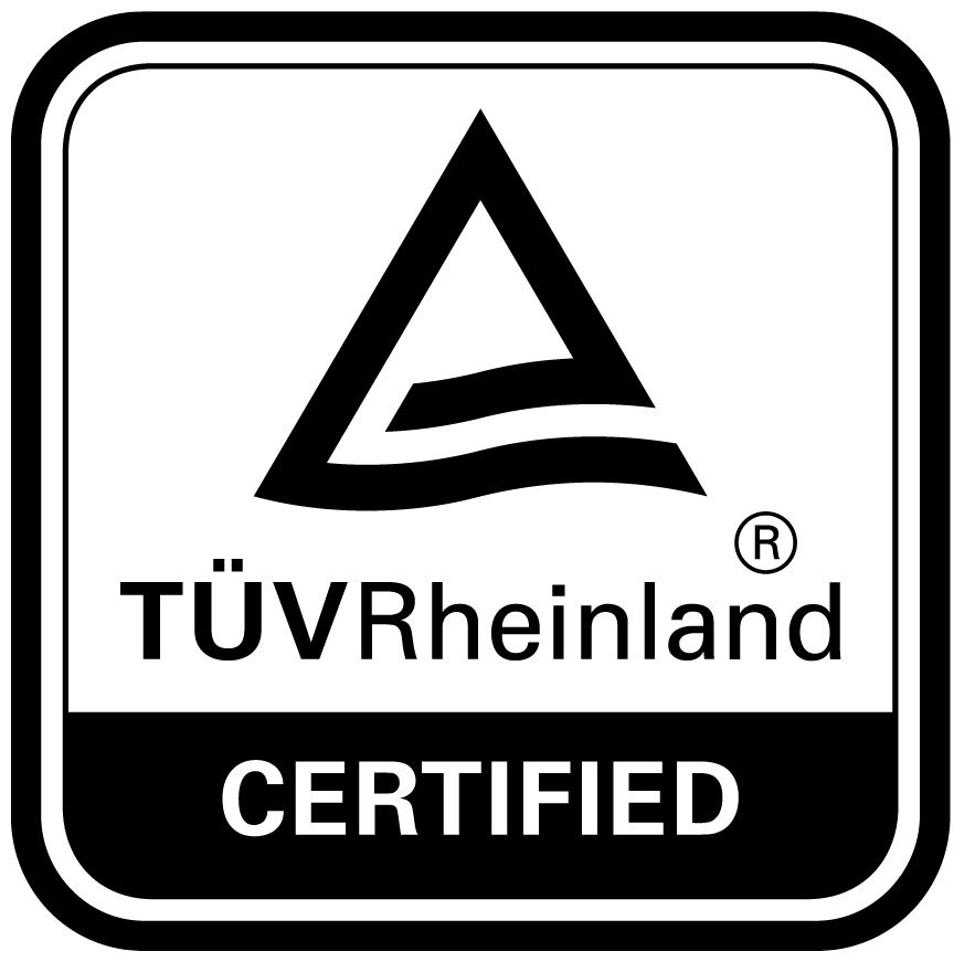TÜV Rheinland certification logo indicating product safety and quality assurance standards.